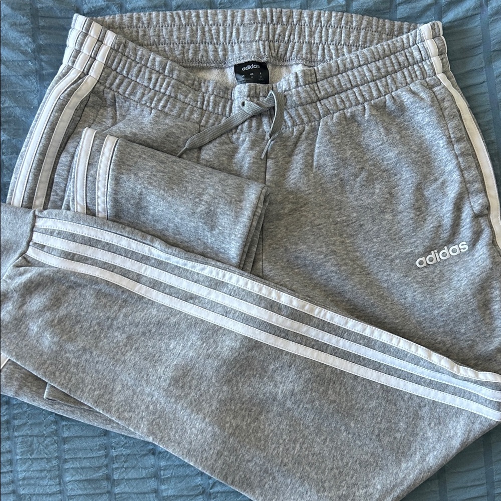 Adidas Women’s Light Gray Joggers with White Stripes